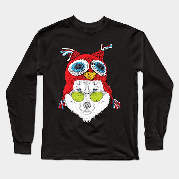 Christmas white husky Long Sleeve T-Shirt by Transcendexpectation